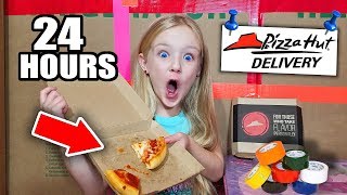 24 HOUR BOX FORT KIDS SURVIVAL CHALLENGE PIZZA HUT DELIVERS [upl. by Reffinej]