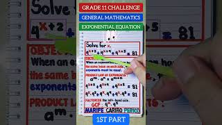 1ST PART EXPONENTIAL EQUATION GRADE 11 GENERAL MATHEMATICS [upl. by Suirtimed]