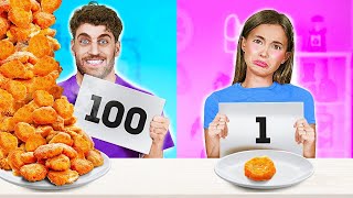 NEW 123 GO 100 LAYERS OF FOOD CHALLENGE  Lucky vs Unlucky Eating for 24 hours [upl. by Eimmak]