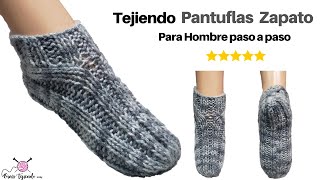 ✔ Tejidos a Palitos 🌈 Aprende a Tejer Pantuflas y Babuchas para Hombre a Dos Agujas Clásicas [upl. by Alael]