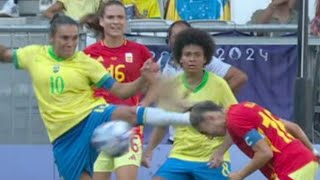 Marta Red Card Brazil vs Spain Womens 02 Goals and Extended Highlights [upl. by Korry]