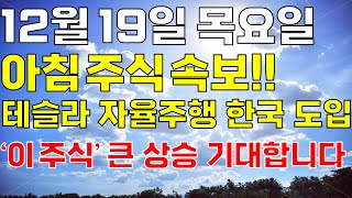 12월 19일 목요일 아침 주식방송ㅣ머스크도 몰빵하는 테슬라 자율주행 한국도입 최대수혜 대장주 이 주식 한주라도 더 사세요 순식간에 급등할겁니다 개미는 다 털렸고 급등 임박 [upl. by Andrej]