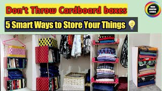 5 Space Saving Closet Organizer ideas from waste Cardboard boxes 5 DIY Wardrobe Organization Ideas [upl. by Reggy]