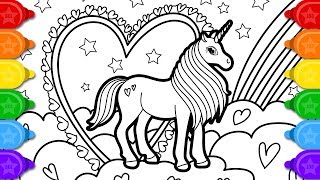 Glitter Unicorn Coloring and Drawing for Kids  How to draw a Glitter Unicorn Coloring Page [upl. by Jonna]