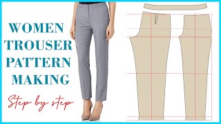 Basic Pant Pattern Drafting For Beginners  How To Make Womens Trouser Pattern Detailed [upl. by Yam28]