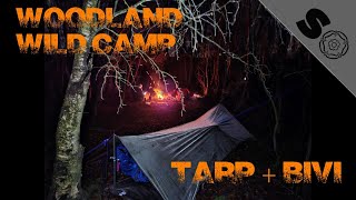 BIVI amp TARP WILD CAMPING ON THE MOORS IN THE WOODS WITH CAMP FIRE BUSHCRAFT HIKING SURVIVAL [upl. by Akimit]