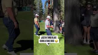 A fan gives Justin Timberlake his shoe 😂 justintimberlake NSYNC americancenturychampionship [upl. by Penelopa615]