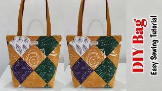 How to make Zippered Tote Bag with Lining  How to make tote bag at home  Cloth Bag  Shopping bag [upl. by Krystyna]