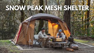 Snow Peak Mesh Shelter First Time Set Up  Cooking Korean Food  Camp Fire  Airstream Basecamp Life [upl. by Demy434]