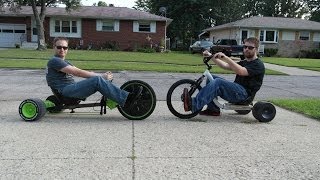 Huffy Green Machine versus Huffy Slider 3 Rounds of Big Wheel Racing [upl. by Dacy]