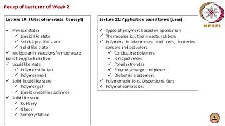 Polymers Concepts Properties Uses and Sustainability NPTEL Session 2024 Summary Session [upl. by Yenial]