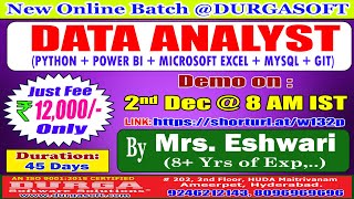 DATA ANALYST Online Training  DURGASOFT [upl. by Inram709]