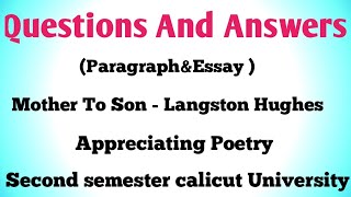 Questions And Answers of Mother To Son by Langston Hughes Appreciating Poetry Calicut University [upl. by Anelegna685]