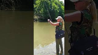 Women 🧍‍♀️ Fishing On A Small River 🐟🐟🐟 fishing [upl. by Kenlay383]