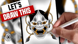 How to Draw a Hannya Mask  Procreate Tattoo Design [upl. by Lev]