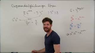 Exponentialgleichung mit Potenzgesetzen umformen und mit Logarithmus lösen [upl. by Esorylime]