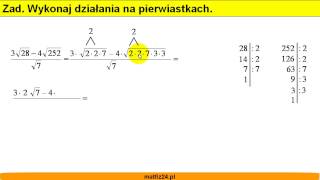 Wykonaj niezbędne działania na pierwiastkach  Odejmowanie i dzielenie pierwiastków  Matfiz24pl [upl. by Christan344]