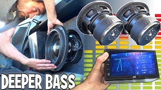 DEEPER BASS w 2 10quot Subwoofers Installing NEW Car Audio Head Unit  How To Set Speaker Crossovers [upl. by Arukas234]