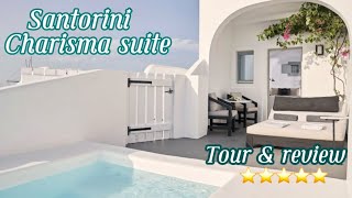 Where To Stay In Santorini  Oia’s Beautiful Charisma Suites  Review  Tour with live Video 5⭐️ [upl. by Ecyt808]