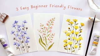 3 EASY beginner friendly watercolor flower doodles 2nd edition [upl. by Beutler]