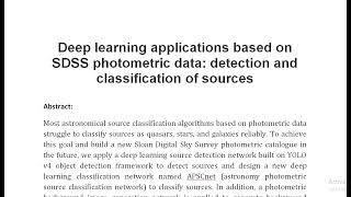 Deep learning applications based on SDSS photometric data detection and classification of sources [upl. by Amandi]