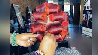 Roller Set And Color Fun On Natural Hair  How To Straighten Natural Hair Without Heat Damaged [upl. by Adonis]