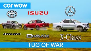 Mercedes XClass vs Toyota Hilux vs Isuzu DMax Pickup TUG OF WAR [upl. by Poucher129]