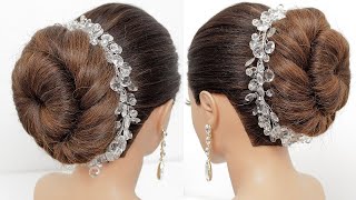 Simple Bridal Hairstyle For Long Hair Easy Bun Updo Tutorial [upl. by Krever]