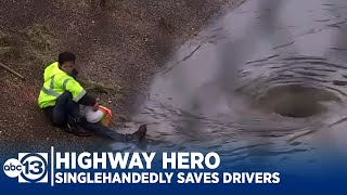 HIGHWAY HERO Faced with flood man singlehandedly saves motorists [upl. by Richelle939]