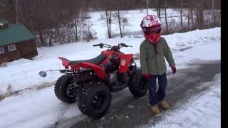 Riding a CanAm Youth DS 90 ATV Four Wheeler in the Winter on Snow [upl. by Ardnohsal]