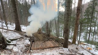 Building Underground Bushcraft Shelter for Survival in the Winter Forest A Dugout Under the Roots [upl. by Allesiram289]