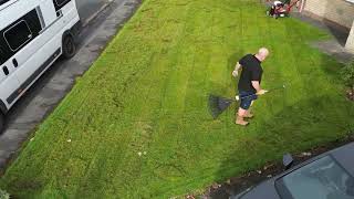 Satisfying Front Garden Lawn Scarify 70 Moss [upl. by Ollayos729]