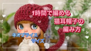 【ブライス】1時間で編める！ドール用猫耳ニット帽の編み方【かぎ針編み】 [upl. by Desdamonna]