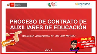 🔴😱¿Quieres ser auxiliar👉 CONOCE EL PROCESO DE CONTRATACIÓN PARA AUXILIARES DE EDUCACION 2024 [upl. by Enomad]