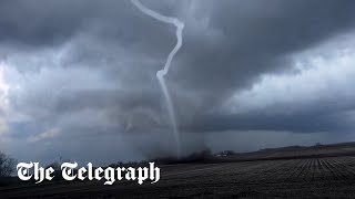 Rope tornado spotted in Iowa as storms rip through Midwest [upl. by Cyprio]