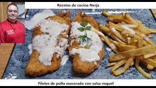 Filetes de pollo macerado con salsa Roquefort Marinated chicken fillets with Roquefort sauce [upl. by Bennie852]