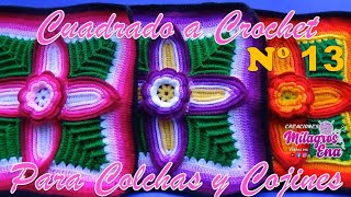 Como tejer el Cuadrado o muestra de colores N° 13 a crochet para colchas y cojines paso a paso [upl. by Mccafferty]