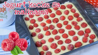 Brz kolac sa malinama i vocnim jogurtom kolac kao sundjer  Najbolji recept za brz i jeftin kolac [upl. by Enneillij]