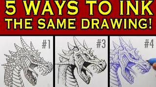 5 Ways to Ink the Same Drawing Narrated Inking Tutorial [upl. by Brader]