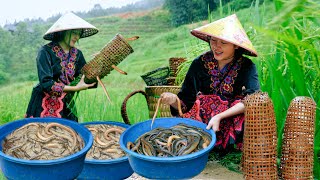 The process of making eel bait in terraced fields on rainy days  Bếp Trên Bản [upl. by Haland203]