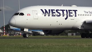 WESTJET Boeing 7879 Dreamliner CGYRS Take Off At Schiphol [upl. by Nidraj]