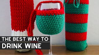 Wine Glass Lanyard Free Crochet Pattern  Crochet Gift Set [upl. by Sommers]