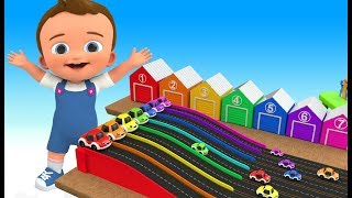 Cartoon Toy Cars Race Tracks Toy Set 3D  Learn Colors for Children Baby Kids Educational Toys [upl. by Aenehs]