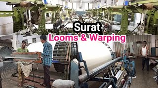 Looms and Warping Machine of Surat Textile Mill  Beam Roling of Warping Machine [upl. by Siramay]