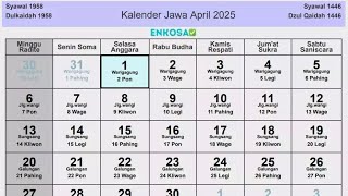 Kalender Jawa April 2025 Lengkap Hari Baik [upl. by Sophronia]