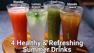 4 Refreshing Summer Drinks Recipes  Lemon Punch Wonder Melon Masala Jeera Cucumber Coolant [upl. by Ahsyat]