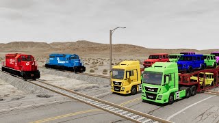 TRANSPORTING BIG HONDA MOTORS amp MINI BMW amp AUDI with FLATBED TRAILER amp CRAZY LOADERS  BeamNGdrive [upl. by Robma822]