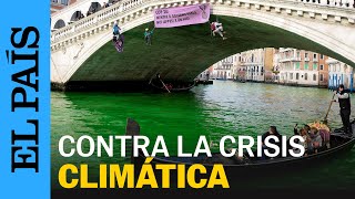 COP28  Activistas climáticos tiñen de verde el agua de los canales de Venecia  EL PAÍS [upl. by Nanoc]