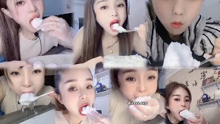 WHITE ICE EATING COMPILATION 🧊😍 FREEZER FROST EATING ASMR🤍 CRUNCHY ICE BITES🥶 SQUEAKY ICE EATING [upl. by Auqcinahs]