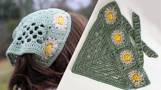 FREE PATTERN Flower Kerchief Crochet Pattern  Step by Step video tutorial [upl. by Knowle986]